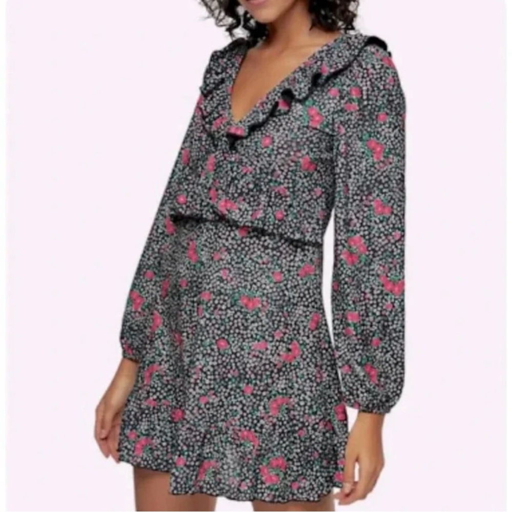 TOPSHOP RUFFLE FLORAL PRINT MINI DRESS MEDIUM